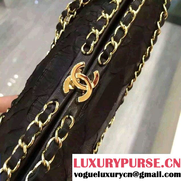 Chanel Python Evening Chain Shoulder Clutch Bag A94463 Black/White 2016