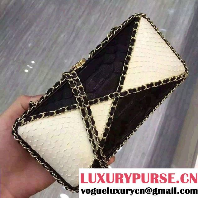 Chanel Python Evening Chain Shoulder Clutch Bag A94463 Black/White 2016