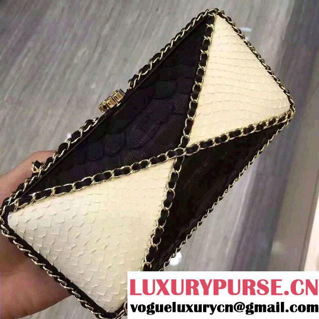 Chanel Python Evening Chain Shoulder Clutch Bag A94463 Black/White 2016