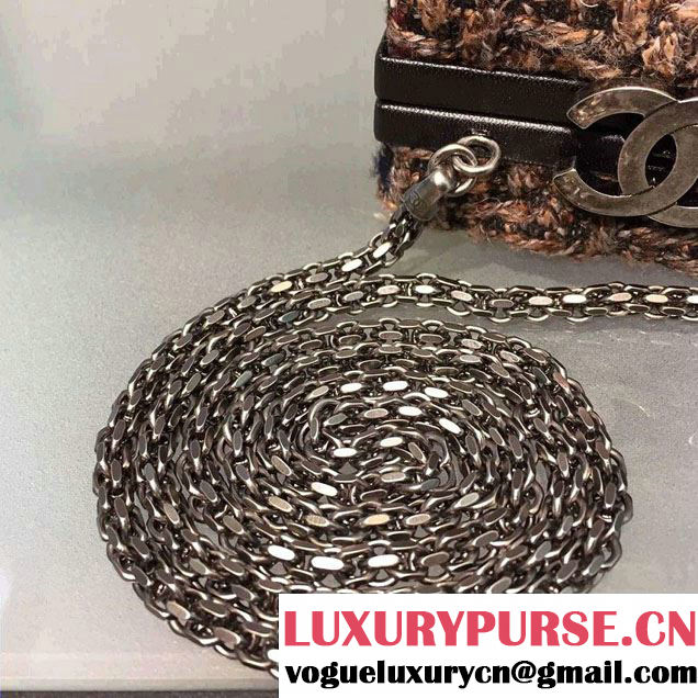 Chanel Lambskin/Ruthenium Metal Kiss-Lock Cosmetic Shoulder Small Bag A93455 Tweed Multicolor 2016