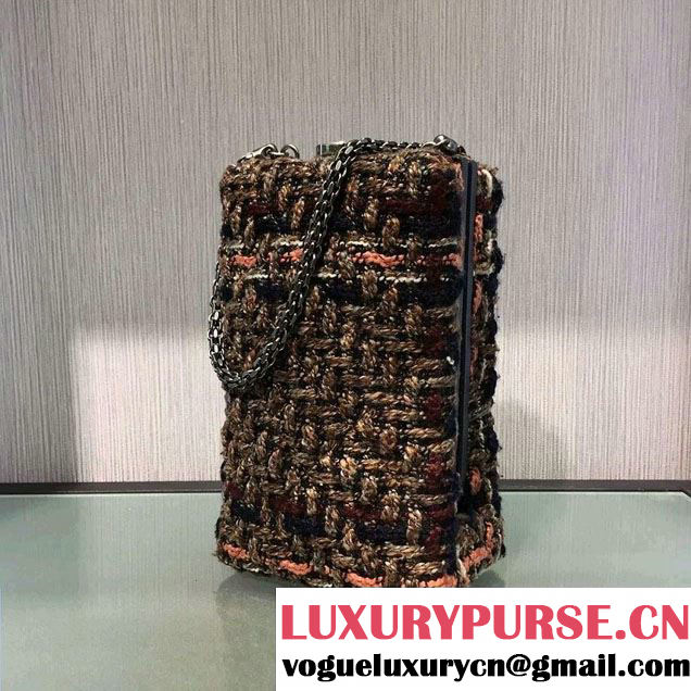 Chanel Lambskin/Ruthenium Metal Kiss-Lock Cosmetic Shoulder Small Bag A93455 Tweed Multicolor 2016