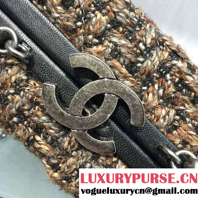 Chanel Lambskin/Ruthenium Metal Kiss-Lock Cosmetic Shoulder Small Bag A93455 Tweed Multicolor 2016