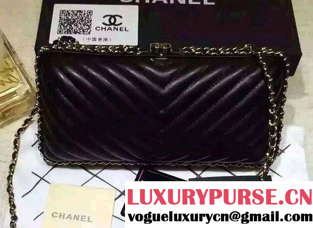 Chanel Chevron Chain Shoulder Clutch Bag Black 2016