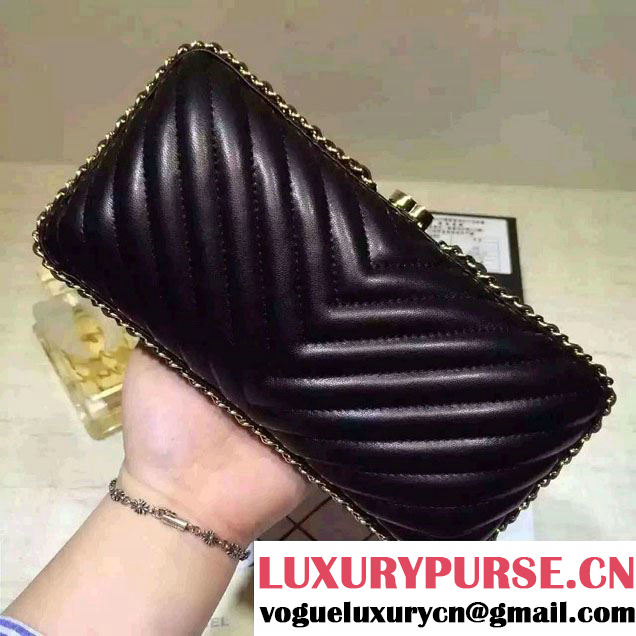Chanel Chevron Chain Shoulder Clutch Bag Black 2016