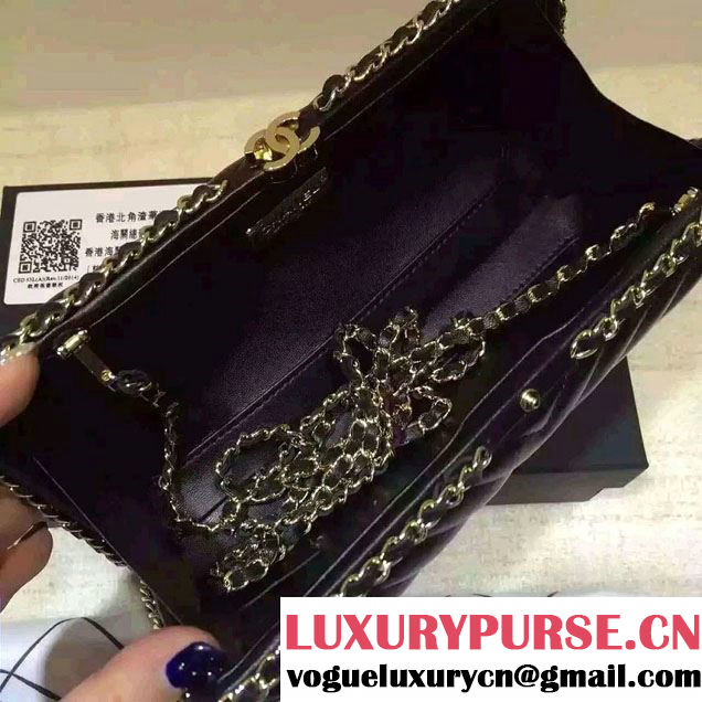 Chanel Chevron Chain Shoulder Clutch Bag Black 2016