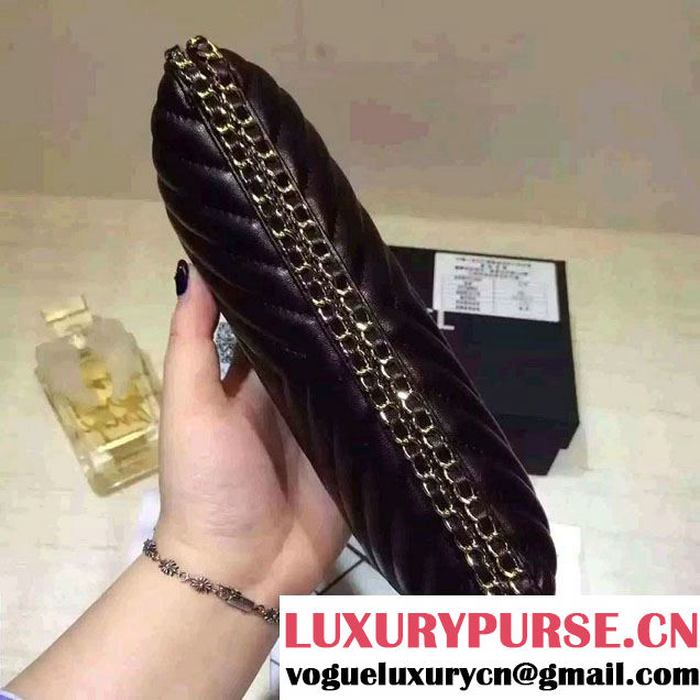 Chanel Chevron Chain Shoulder Clutch Bag Black 2016
