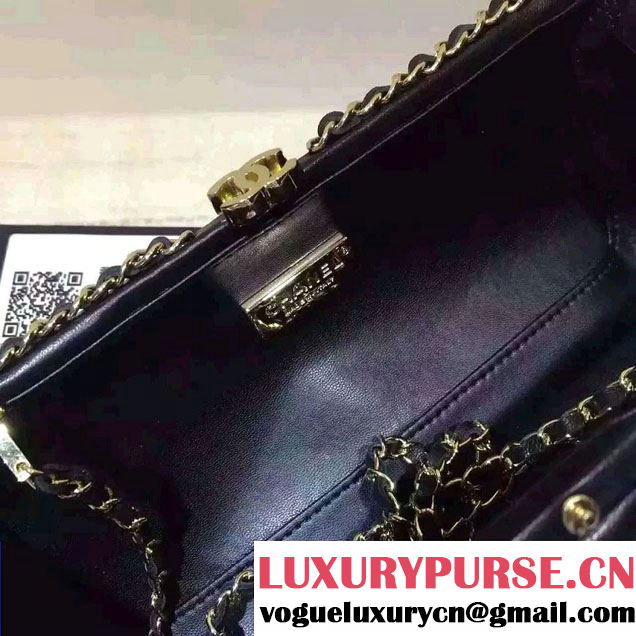 Chanel Chevron Chain Shoulder Clutch Bag Black 2016