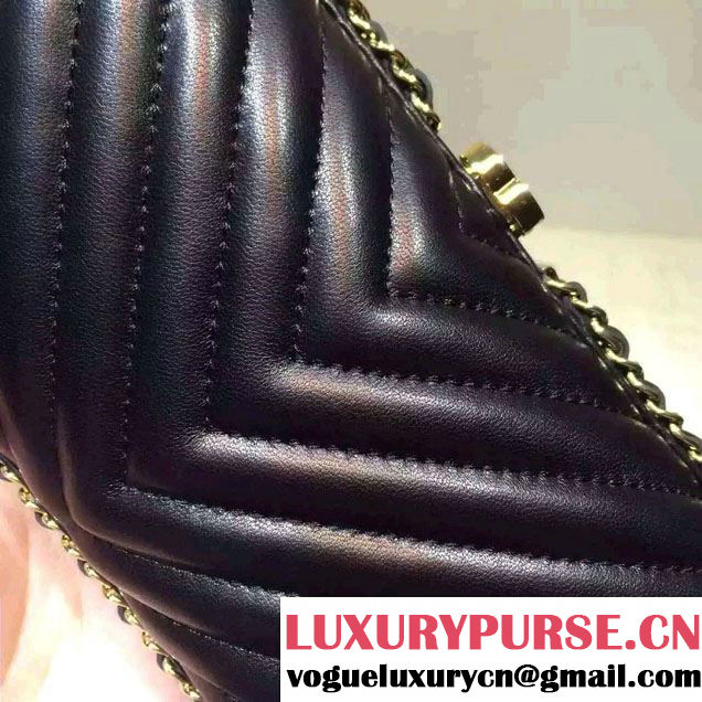 Chanel Chevron Chain Shoulder Clutch Bag Black 2016