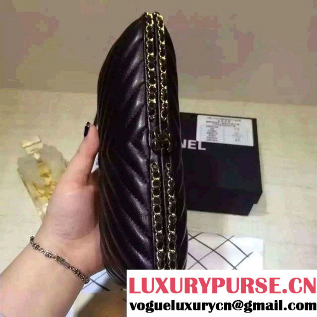 Chanel Chevron Chain Shoulder Clutch Bag Black 2016