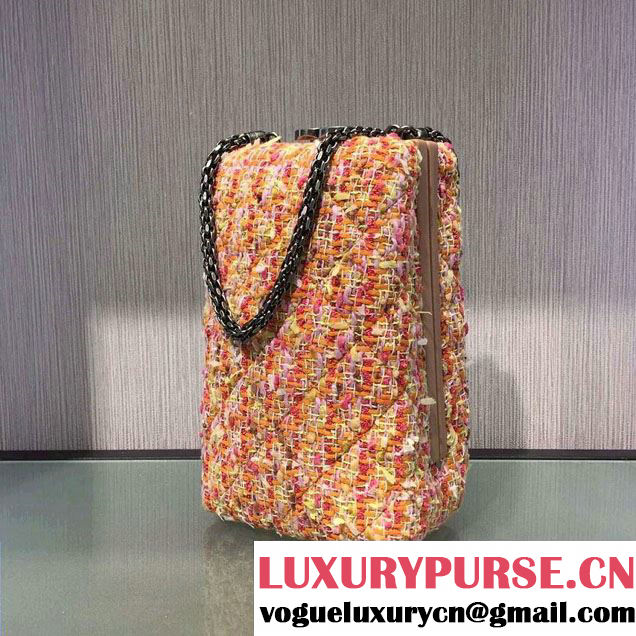 Chanel Lambskin/Ruthenium Metal Kiss-Lock Cosmetic Shoulder Small Bag A93455 Tweed Pink 2016