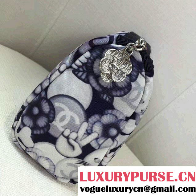 Chanel Emoticon Printed Fabric Large Pouch Clutch Bag A82449 Silver 2016