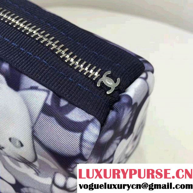 Chanel Emoticon Printed Fabric Large Pouch Clutch Bag A82449 Silver 2016