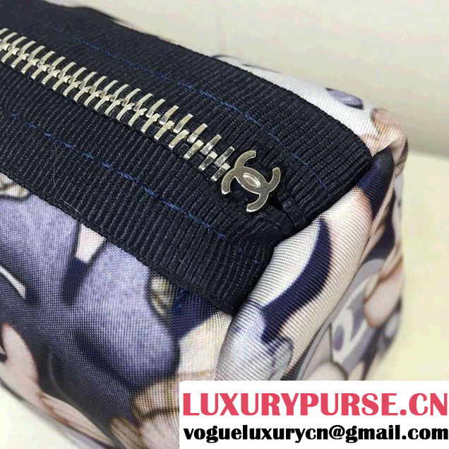 Chanel Emoticon Printed Fabric Large Pouch Clutch Bag A82449 Gold 2016