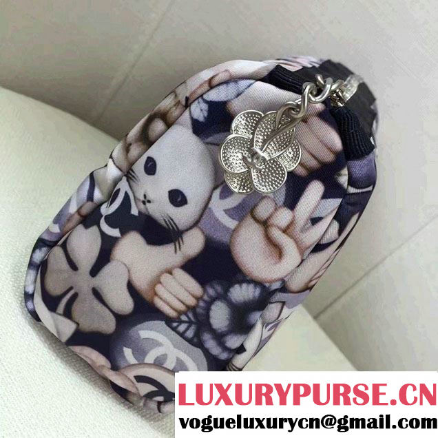 Chanel Emoticon Printed Fabric Large Pouch Clutch Bag A82449 Gold 2016