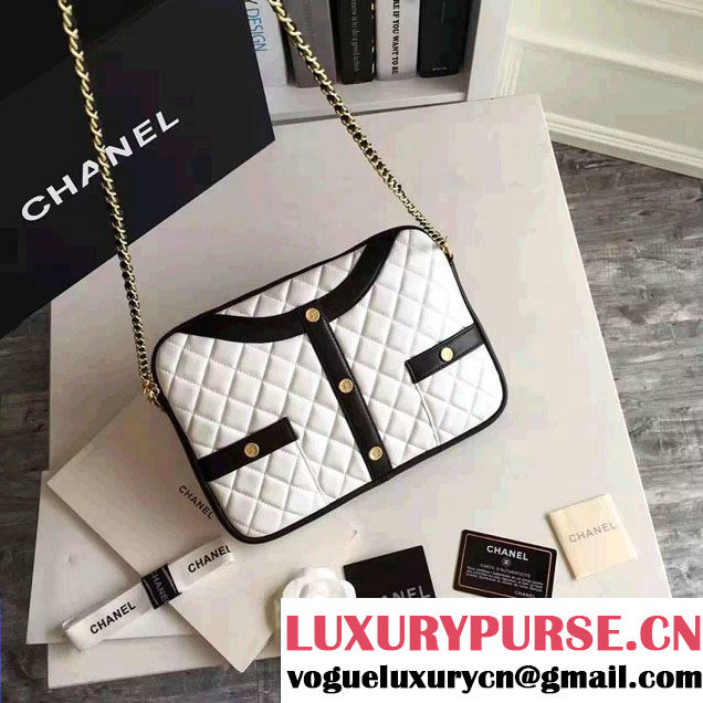 Chanel Lambskin Girl Chanel Chain Clutch Bag A91386 White 2016