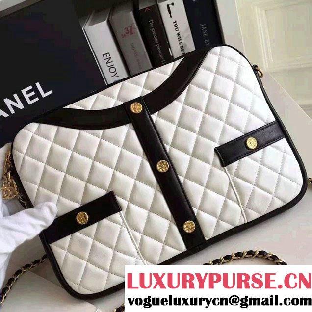 Chanel Lambskin Girl Chanel Chain Clutch Bag A91386 White 2016