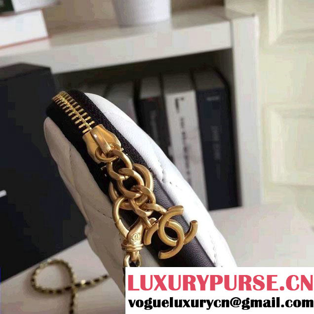 Chanel Lambskin Girl Chanel Chain Clutch Bag A91386 White 2016