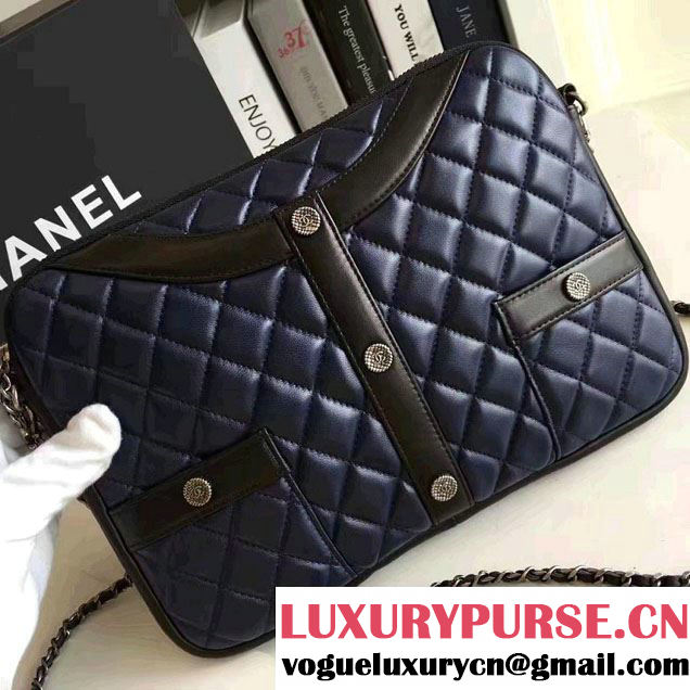 Chanel Lambskin Girl Chanel Chain Clutch Bag A91386 Navy Blue 2016