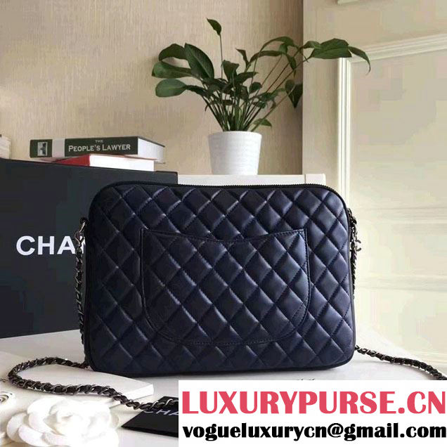 Chanel Lambskin Girl Chanel Chain Clutch Bag A91386 Navy Blue 2016