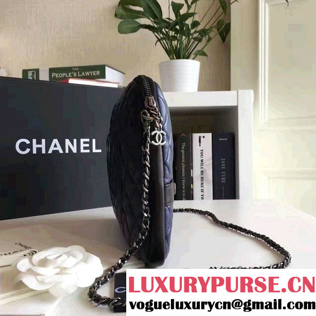 Chanel Lambskin Girl Chanel Chain Clutch Bag A91386 Navy Blue 2016