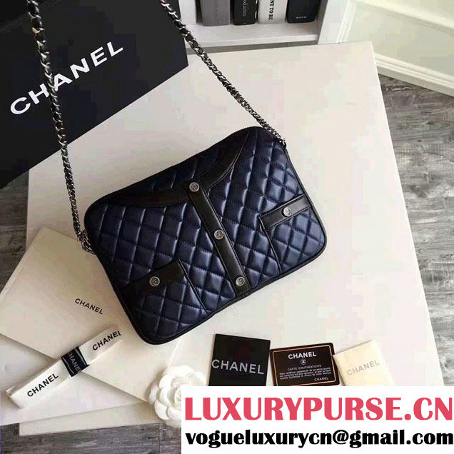 Chanel Lambskin Girl Chanel Chain Clutch Bag A91386 Navy Blue 2016