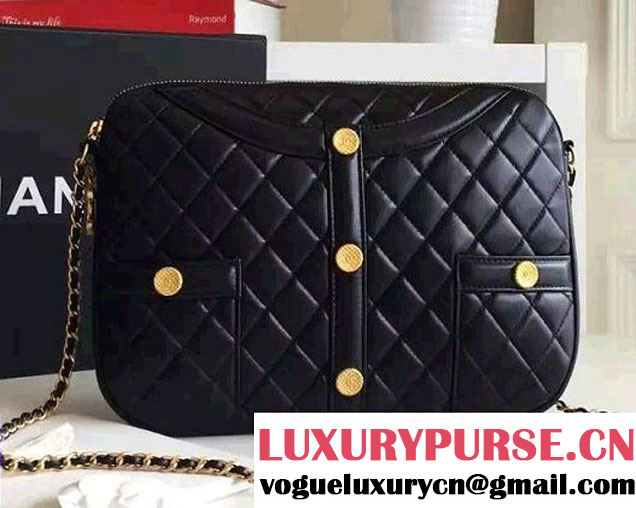 Chanel Lambskin Girl Chanel Chain Clutch Bag A91386 Black 2016