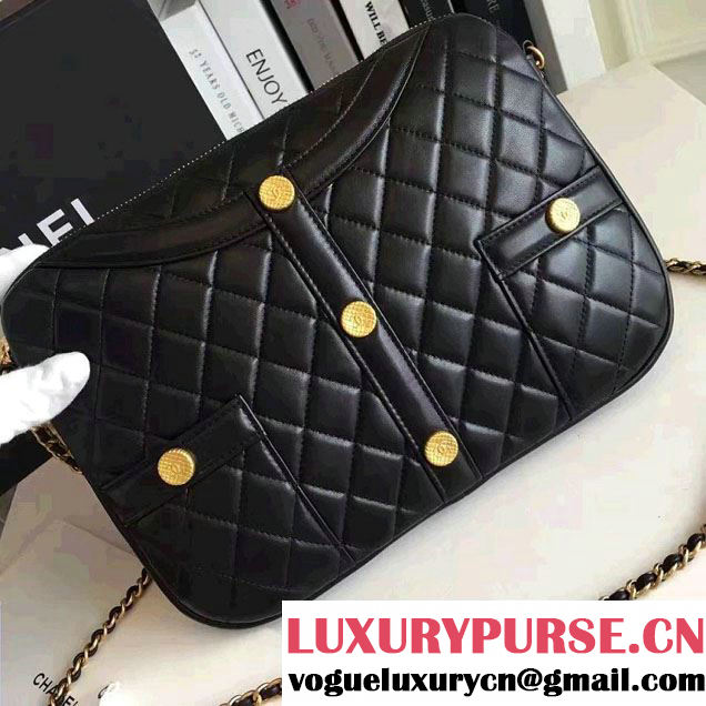 Chanel Lambskin Girl Chanel Chain Clutch Bag A91386 Black 2016