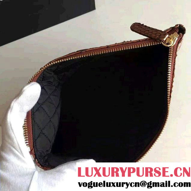 Chanel Python and Calfskin Clutch Pouch Bag Bronze/Black 2016
