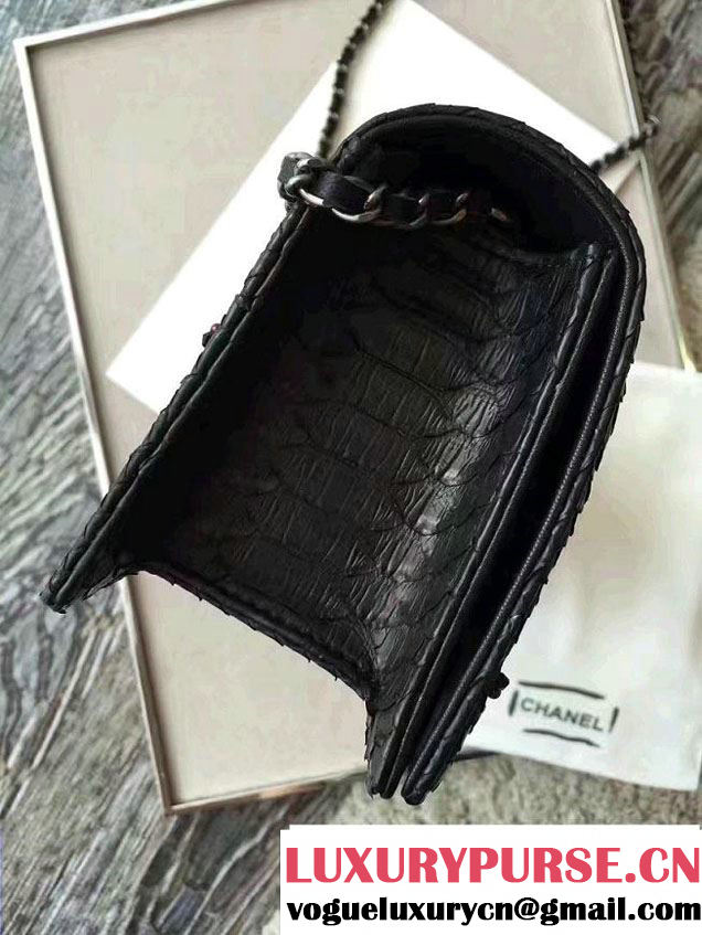 Chanel Chevron Embroidered Python Chain Clutch Bag A94457 Black 2016