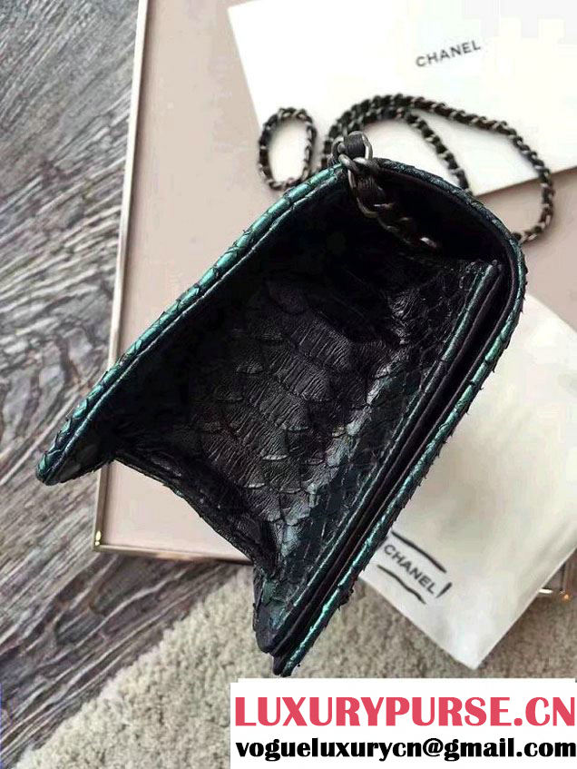 Chanel Chevron Embroidered Python Chain Clutch Bag A94457 Green 2016