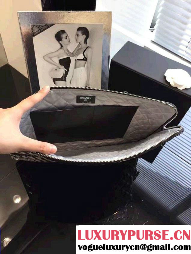 Chanel Metallic Crumpled Lambskin Pouch Large Clutch Bag A82500 Black 2016