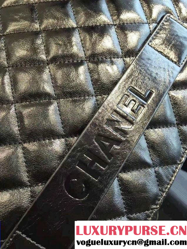 Chanel Metallic Crumpled Lambskin Pouch Large Clutch Bag A82500 Black 2016