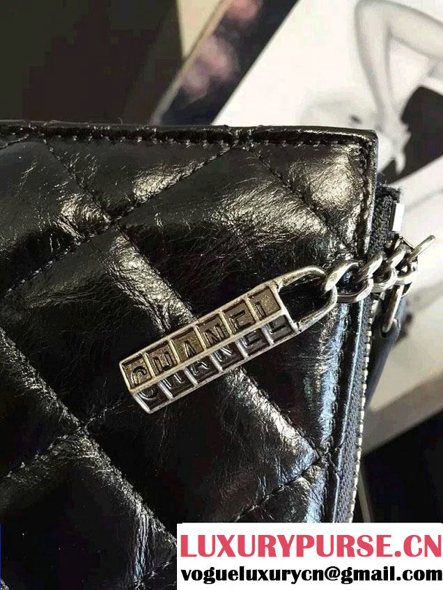 Chanel Metallic Crumpled Lambskin Pouch Small Clutch Bag A82500 Black 2016