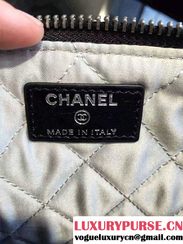 Chanel Metallic Crumpled Lambskin Pouch Small Clutch Bag A82500 Black 2016