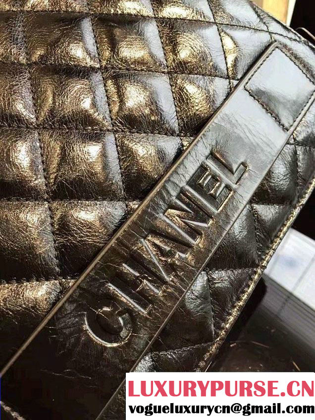 Chanel Metallic Crumpled Lambskin Pouch Small Clutch Bag A82500 Black 2016