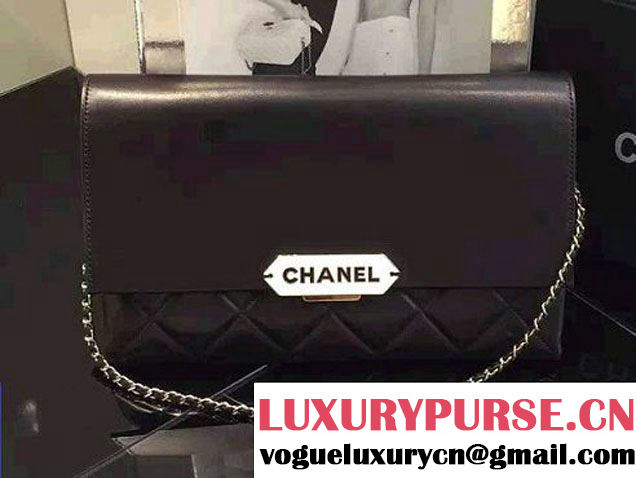 Chanel Lambskin Retro Label Chain Clutch Bag A93625 Black 2016