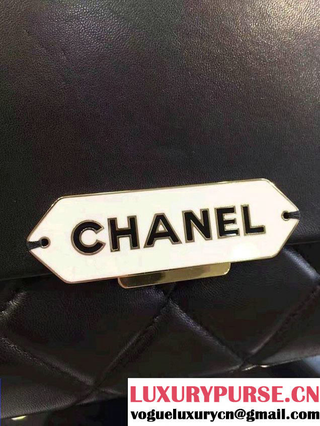 Chanel Lambskin Retro Label Chain Clutch Bag A93625 Black 2016
