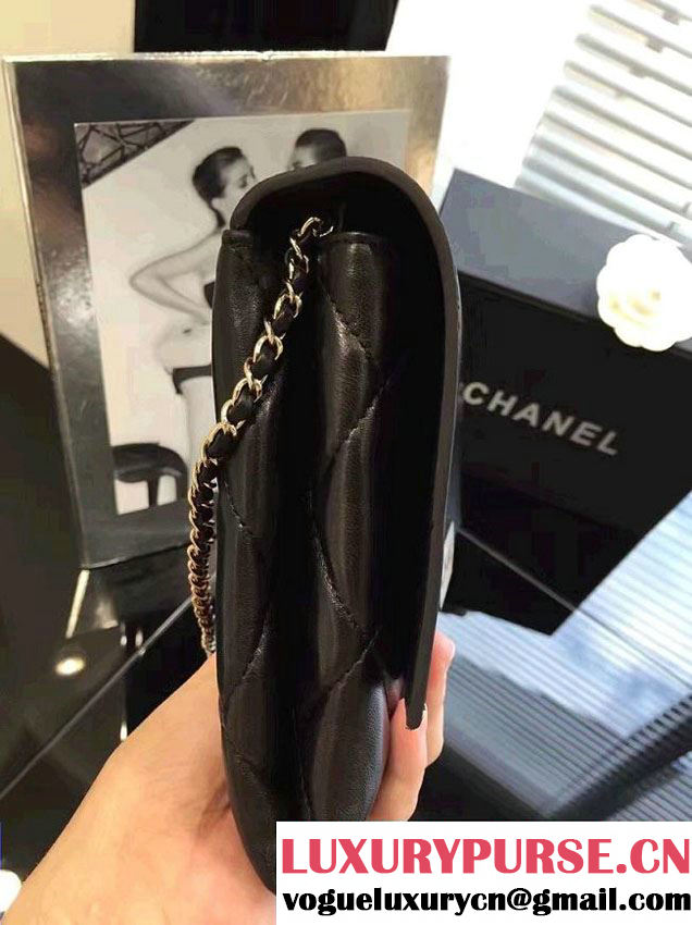 Chanel Lambskin Retro Label Chain Clutch Bag A93625 Black 2016