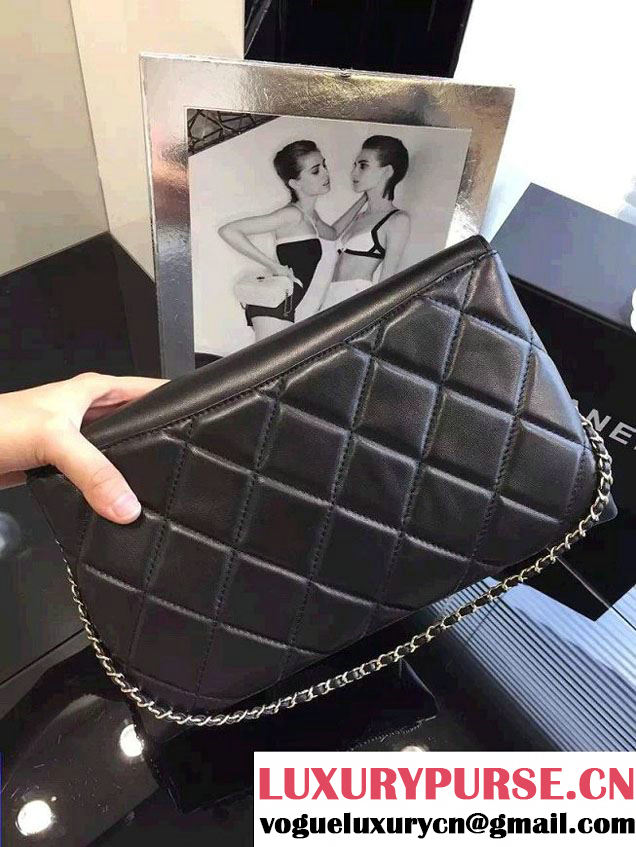 Chanel Lambskin Retro Label Chain Clutch Bag A93625 Black 2016