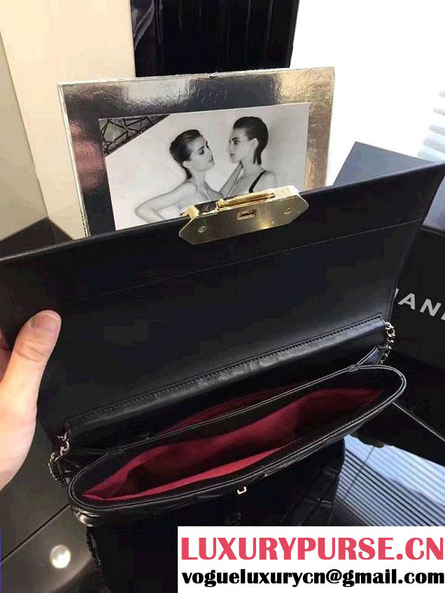 Chanel Lambskin Retro Label Chain Clutch Bag A93625 Black 2016