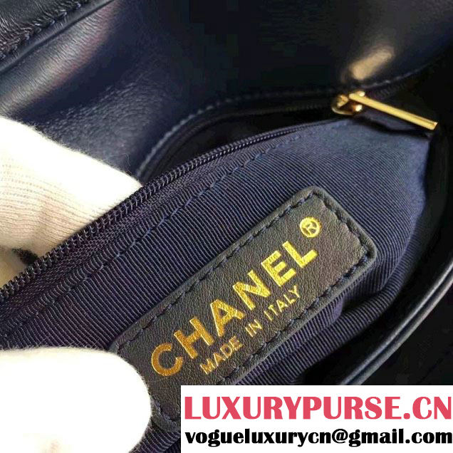 Chanel Lambskin Retro Label Chain Clutch Bag A93625 Navy Blue 2016