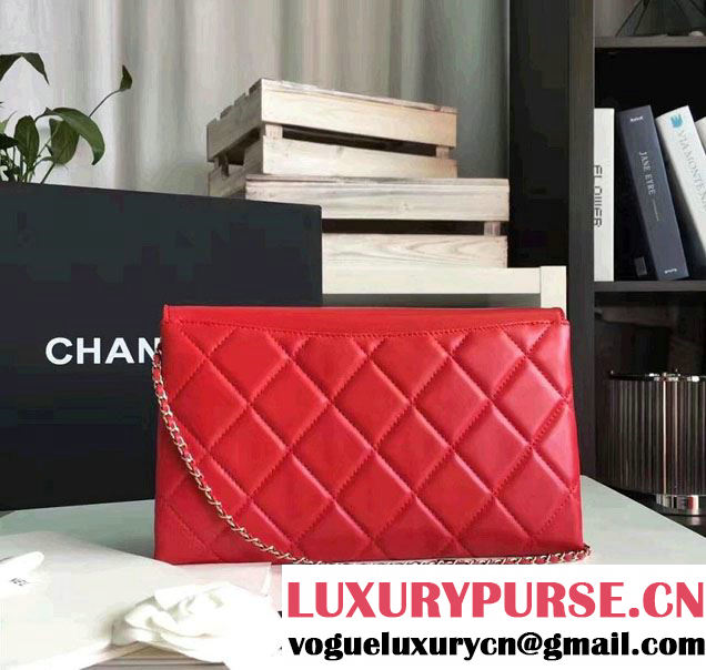 Chanel Lambskin Retro Label Chain Clutch Bag A93625 Red 2016