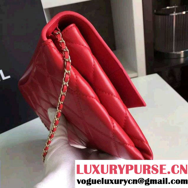 Chanel Lambskin Retro Label Chain Clutch Bag A93625 Red 2016