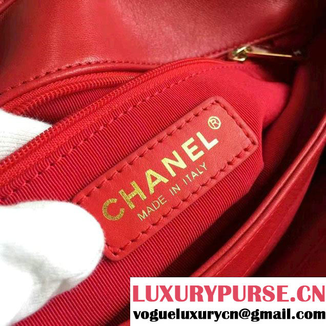 Chanel Lambskin Retro Label Chain Clutch Bag A93625 Red 2016