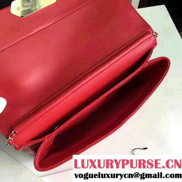 Chanel Lambskin Retro Label Chain Clutch Bag A93625 Red 2016