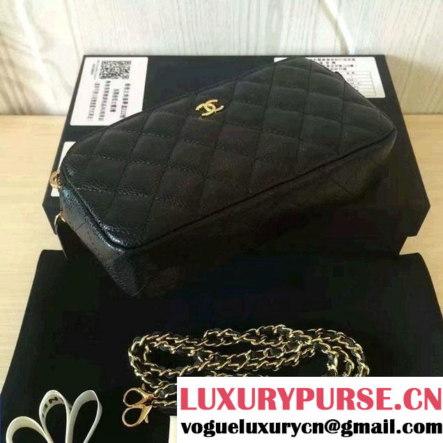 Chanel Double Zipped Small Clutch Chian Bag A82527 Grained Calfskin Black/Gold 2016