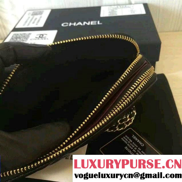 Chanel Double Zipped Small Clutch Chian Bag A82527 Grained Calfskin Black/Gold 2016