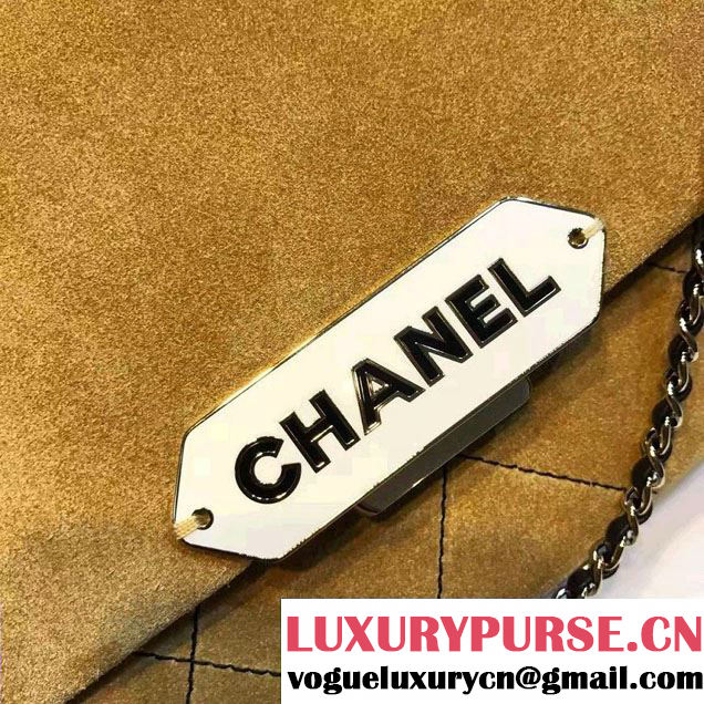 Chanel Suede Calfskin Retro Label Chain Clutch Bag A93625 Beige 2016