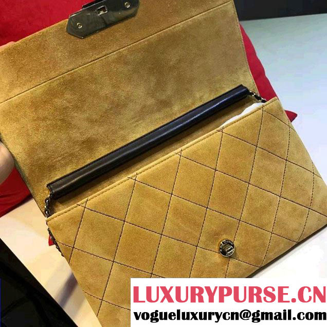 Chanel Suede Calfskin Retro Label Chain Clutch Bag A93625 Beige 2016