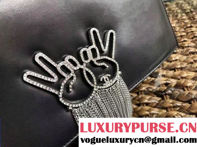 Chanel Lambskin and Chain Fringe Strass Clutch Bag A91250 Black 2016